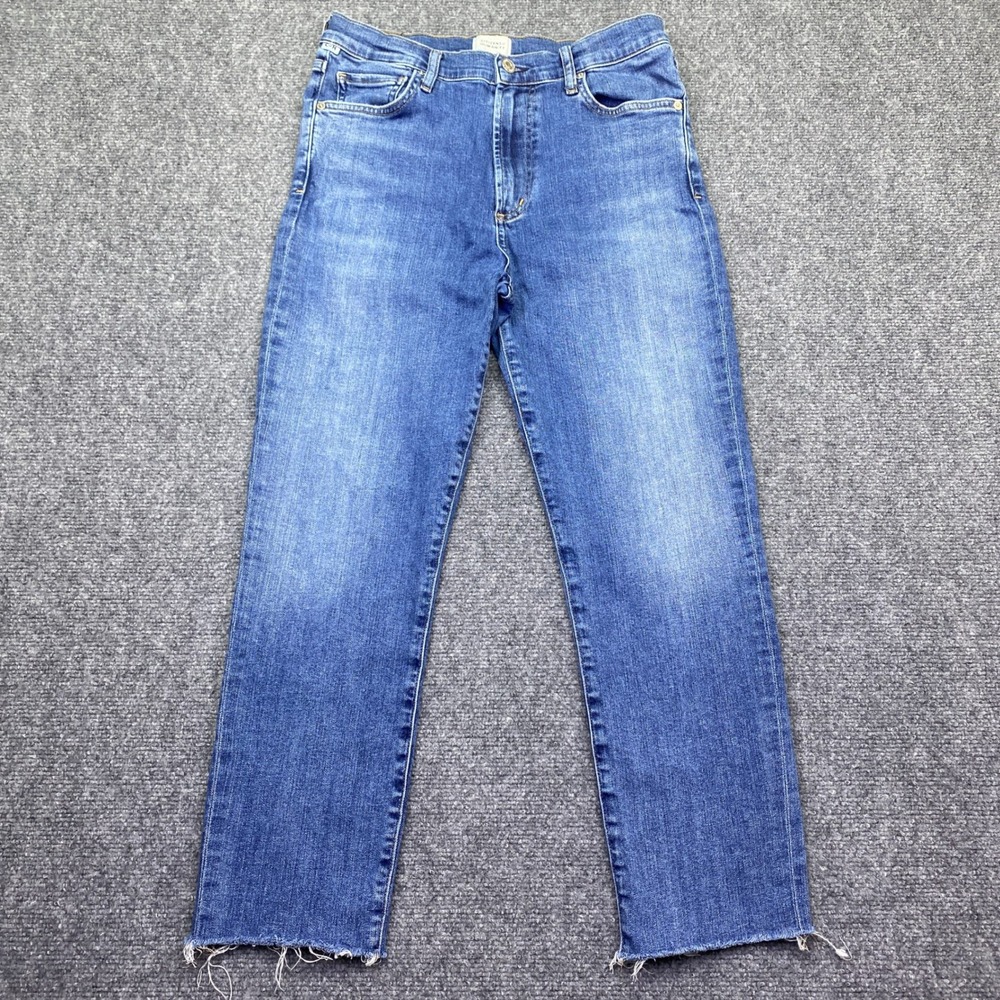 Citizens of Humanity Olivia High Rise Slim Straight Jeans Blue Raw Hem 29
